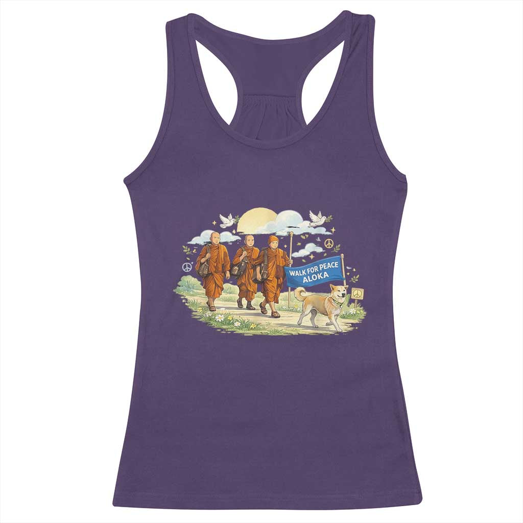 Walk for Peace Monks with Aloka the Dog Racerback Tank Top Spiritual Pilgrimage Buddhist Inspired - Wonder Print Shop