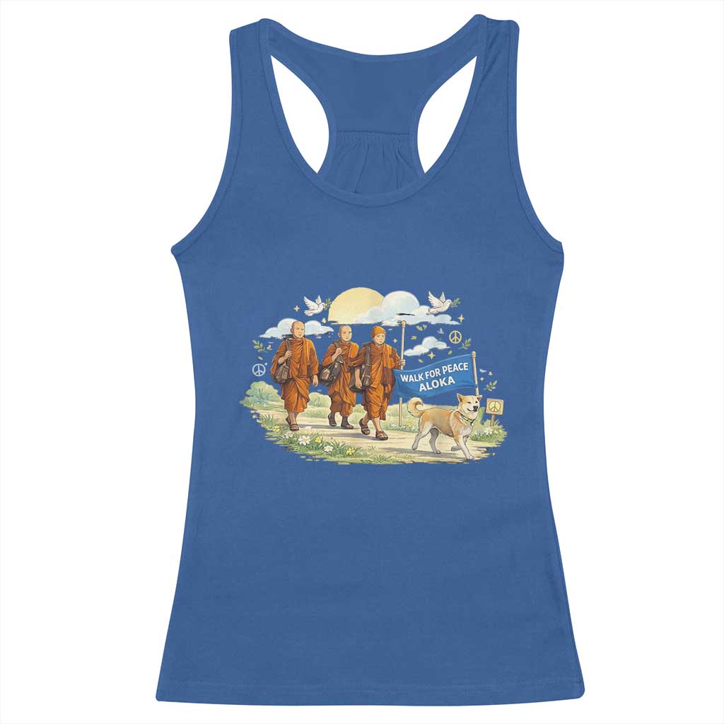 Walk for Peace Monks with Aloka the Dog Racerback Tank Top Spiritual Pilgrimage Buddhist Inspired - Wonder Print Shop