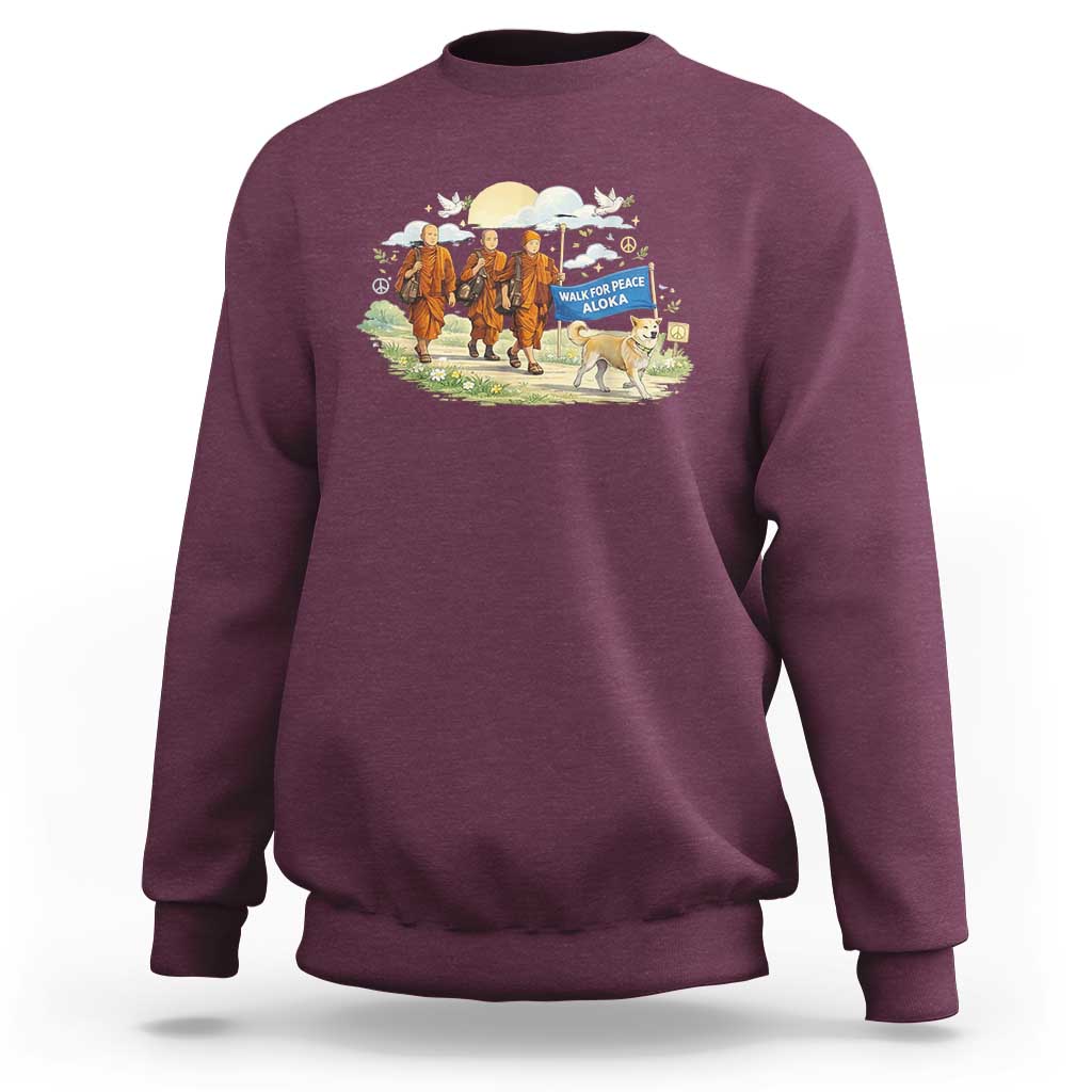 Walk for Peace Monks with Aloka the Dog Sweatshirt Spiritual Pilgrimage Buddhist Inspired - Wonder Print Shop