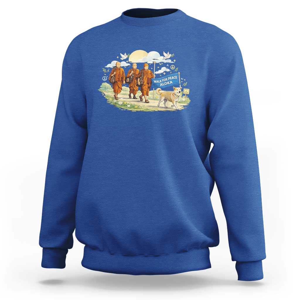 Walk for Peace Monks with Aloka the Dog Sweatshirt Spiritual Pilgrimage Buddhist Inspired - Wonder Print Shop