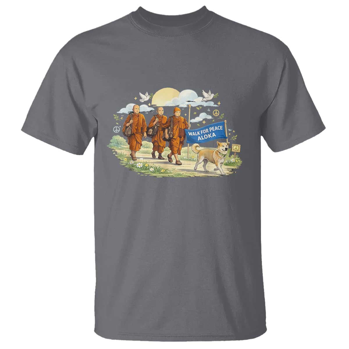 Walk for Peace Monks with Aloka the Dog T Shirt Spiritual Pilgrimage Buddhist Inspired - Wonder Print Shop