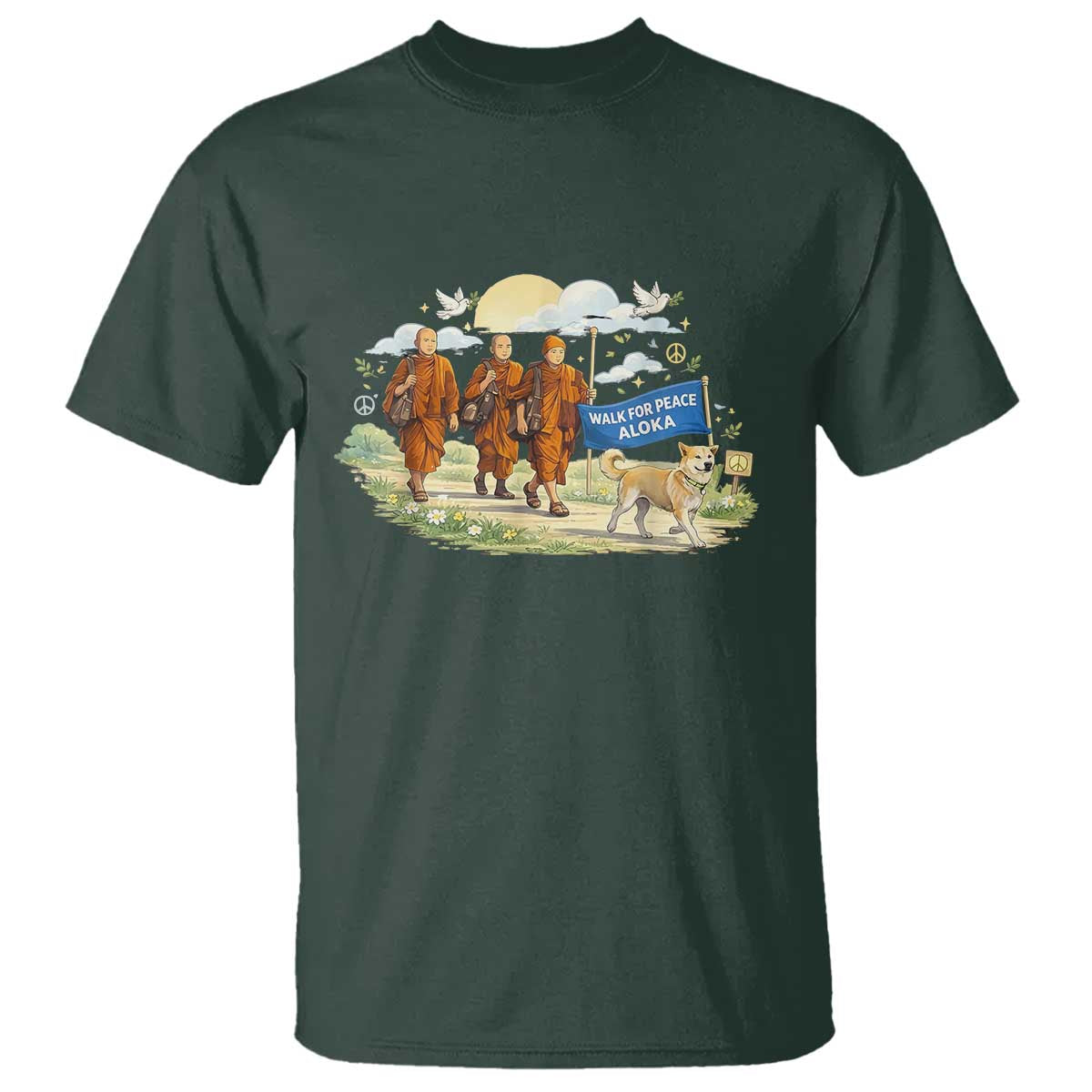 Walk for Peace Monks with Aloka the Dog T Shirt Spiritual Pilgrimage Buddhist Inspired - Wonder Print Shop
