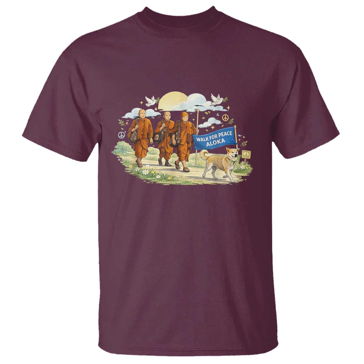 Walk for Peace Monks with Aloka the Dog T Shirt Spiritual Pilgrimage Buddhist Inspired - Wonder Print Shop