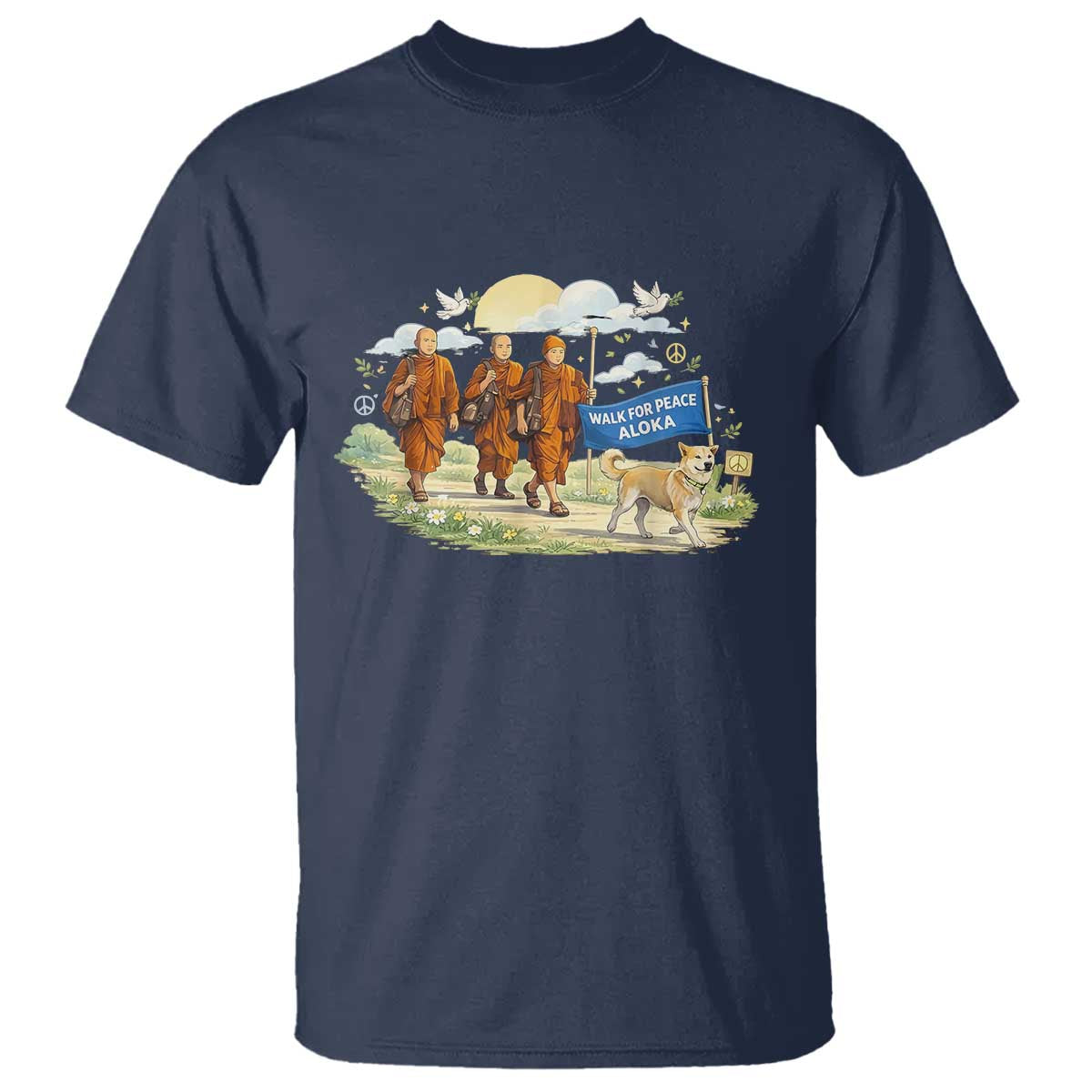 Walk for Peace Monks with Aloka the Dog T Shirt Spiritual Pilgrimage Buddhist Inspired - Wonder Print Shop