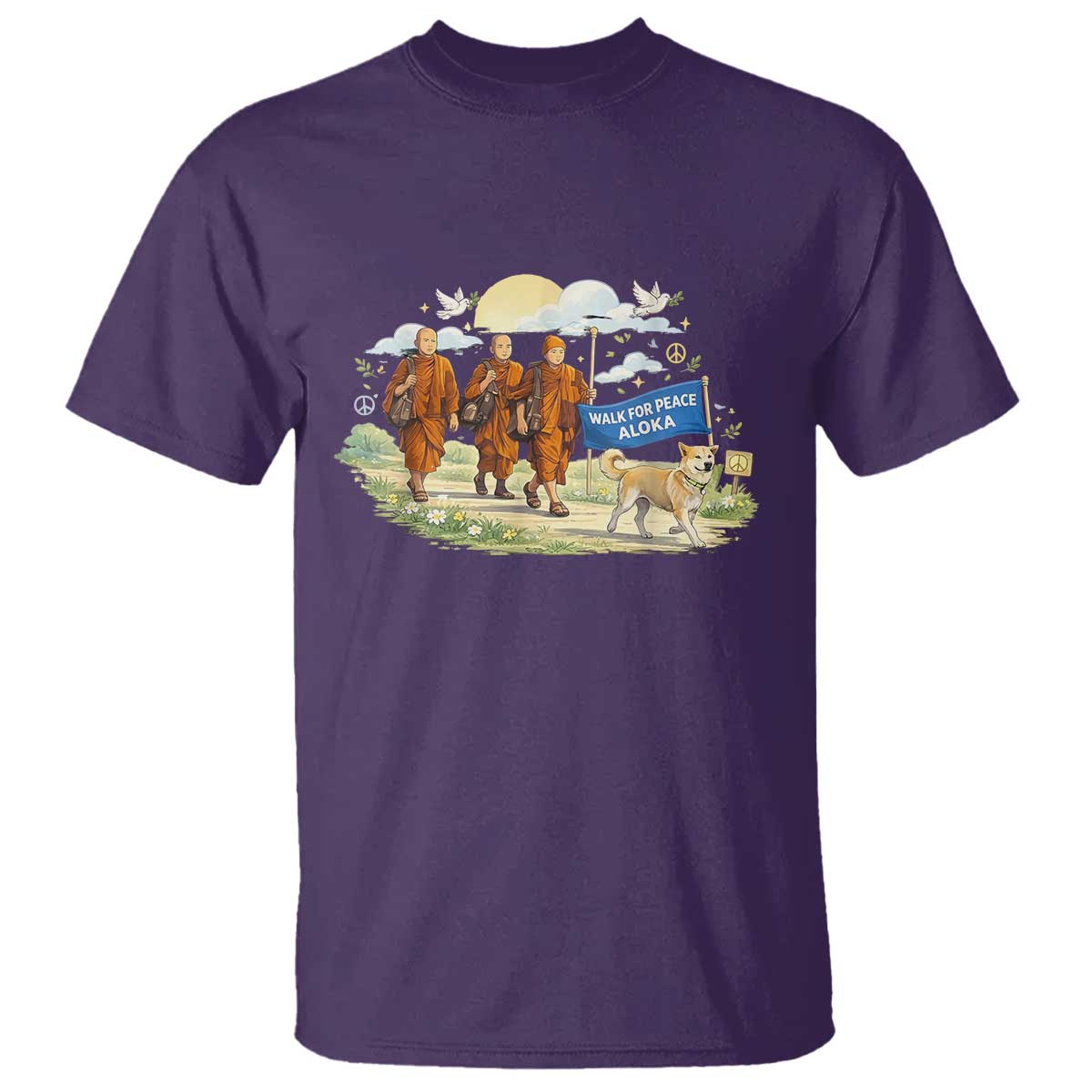 Walk for Peace Monks with Aloka the Dog T Shirt Spiritual Pilgrimage Buddhist Inspired - Wonder Print Shop