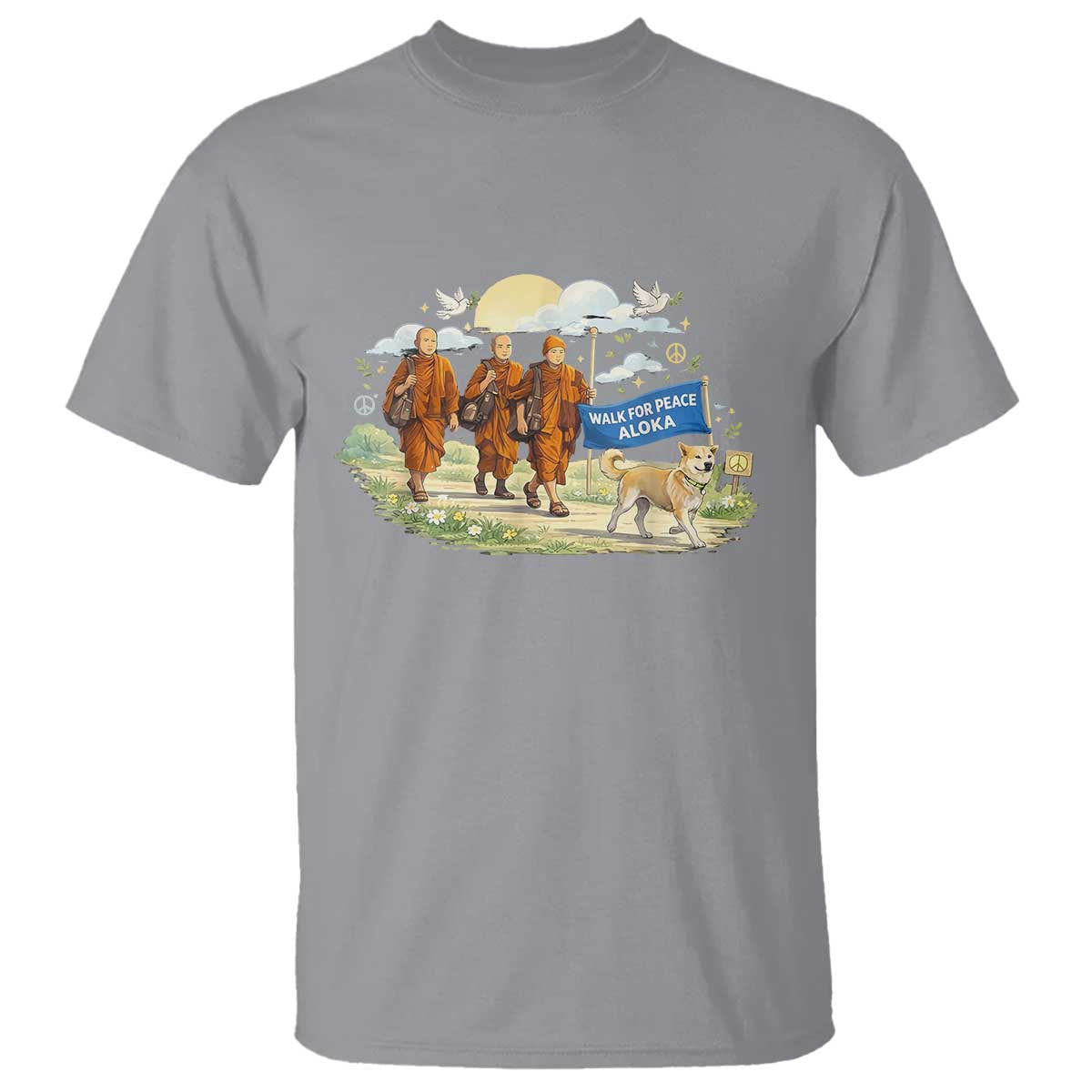Walk for Peace Monks with Aloka the Dog T Shirt Spiritual Pilgrimage Buddhist Inspired - Wonder Print Shop