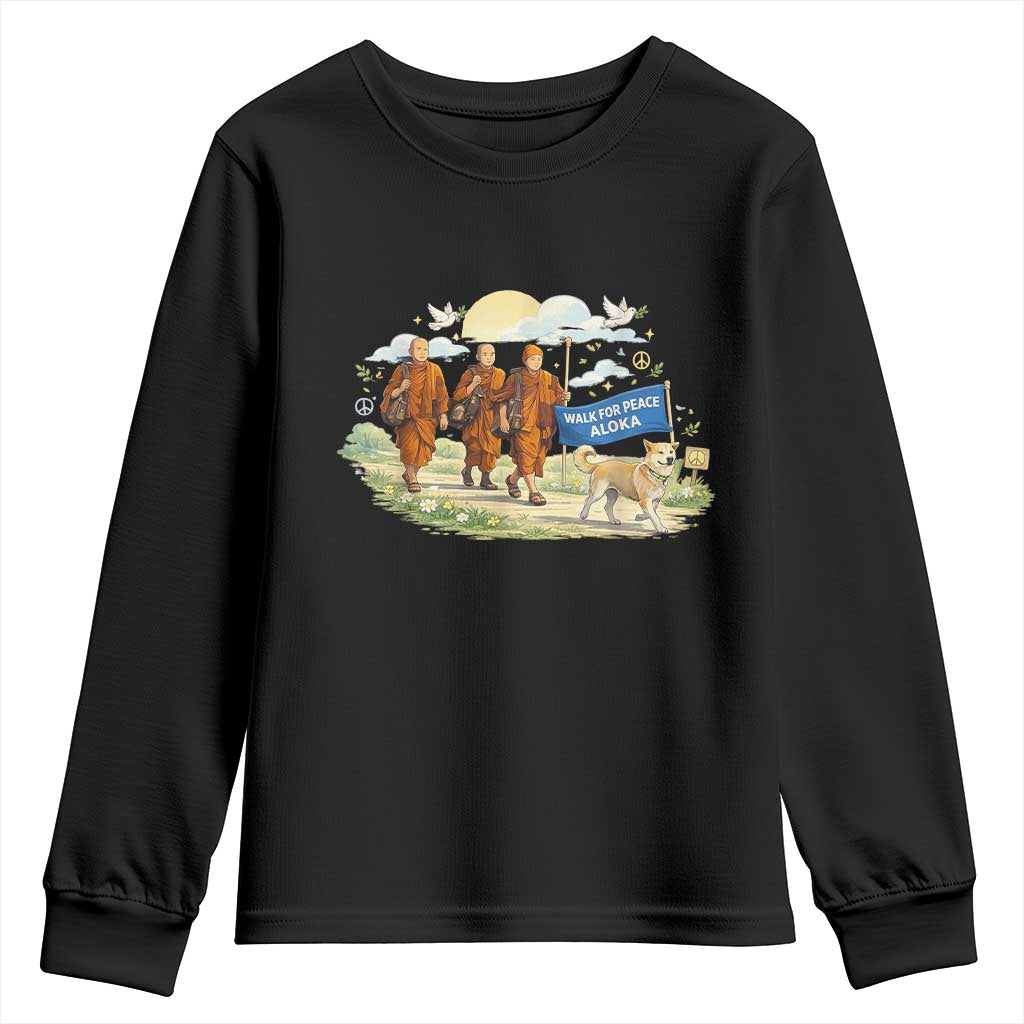 Walk for Peace Monks with Aloka the Dog Youth Sweatshirt Spiritual Pilgrimage Buddhist Inspired - Wonder Print Shop