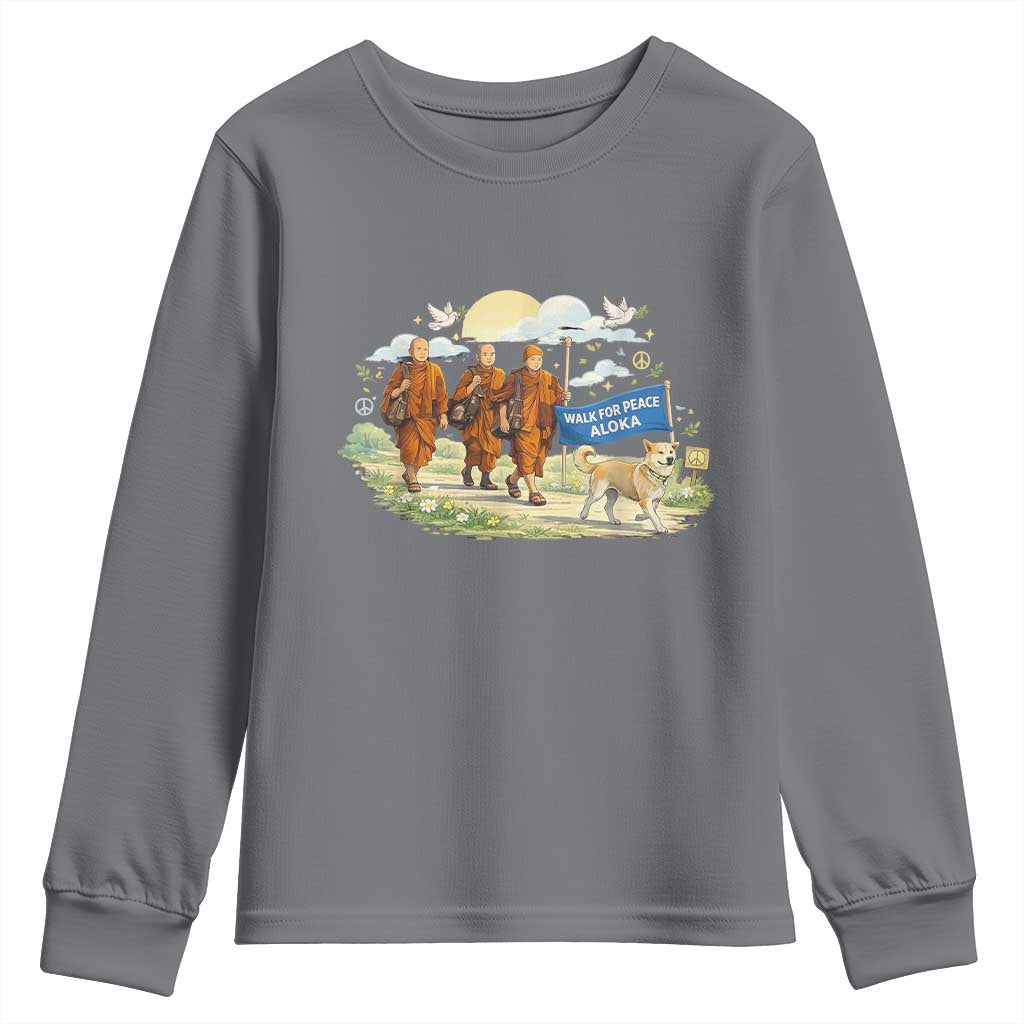 Walk for Peace Monks with Aloka the Dog Youth Sweatshirt Spiritual Pilgrimage Buddhist Inspired - Wonder Print Shop