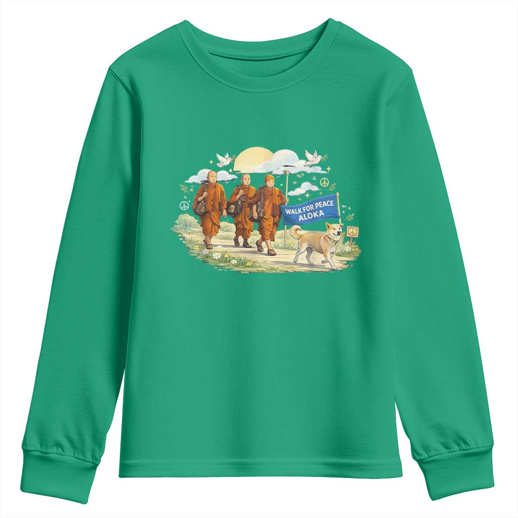Walk for Peace Monks with Aloka the Dog Youth Sweatshirt Spiritual Pilgrimage Buddhist Inspired - Wonder Print Shop