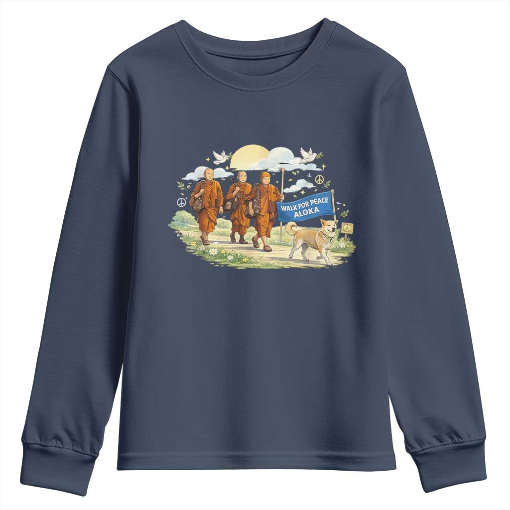 Walk for Peace Monks with Aloka the Dog Youth Sweatshirt Spiritual Pilgrimage Buddhist Inspired - Wonder Print Shop