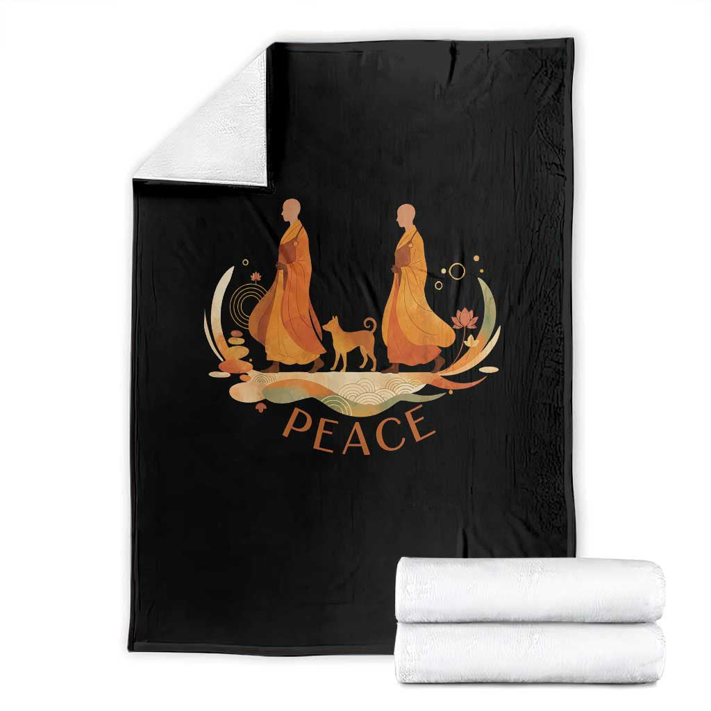 Peaceful Monks Walk with Aloka the Dog Throw Blanket Zen Art Buddhism Harmony - Wonder Print Shop
