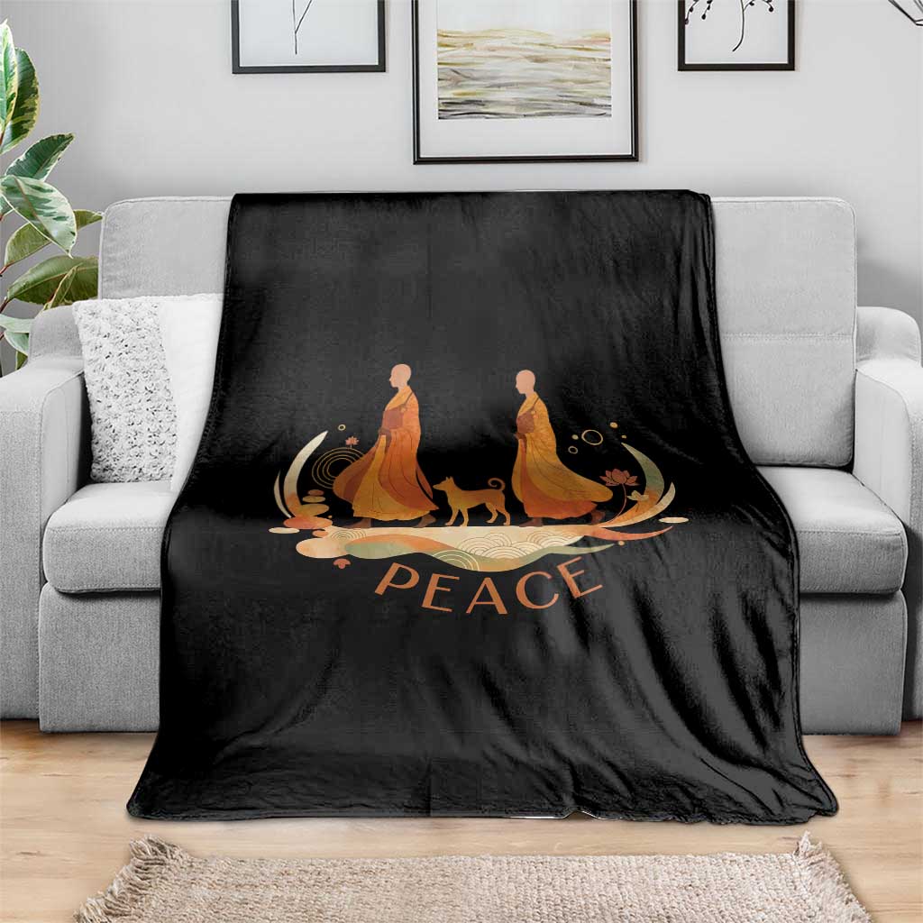 Peaceful Monks Walk with Aloka the Dog Throw Blanket Zen Art Buddhism Harmony - Wonder Print Shop