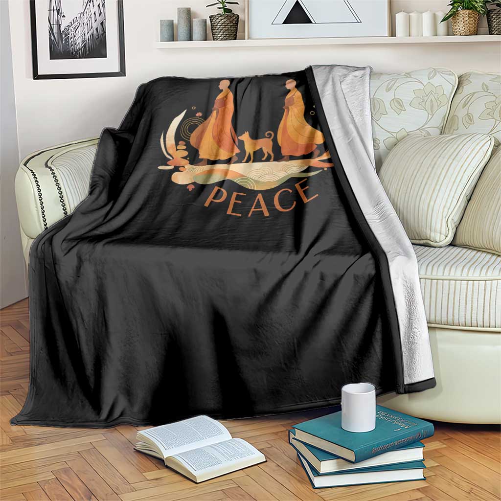 Peaceful Monks Walk with Aloka the Dog Throw Blanket Zen Art Buddhism Harmony - Wonder Print Shop