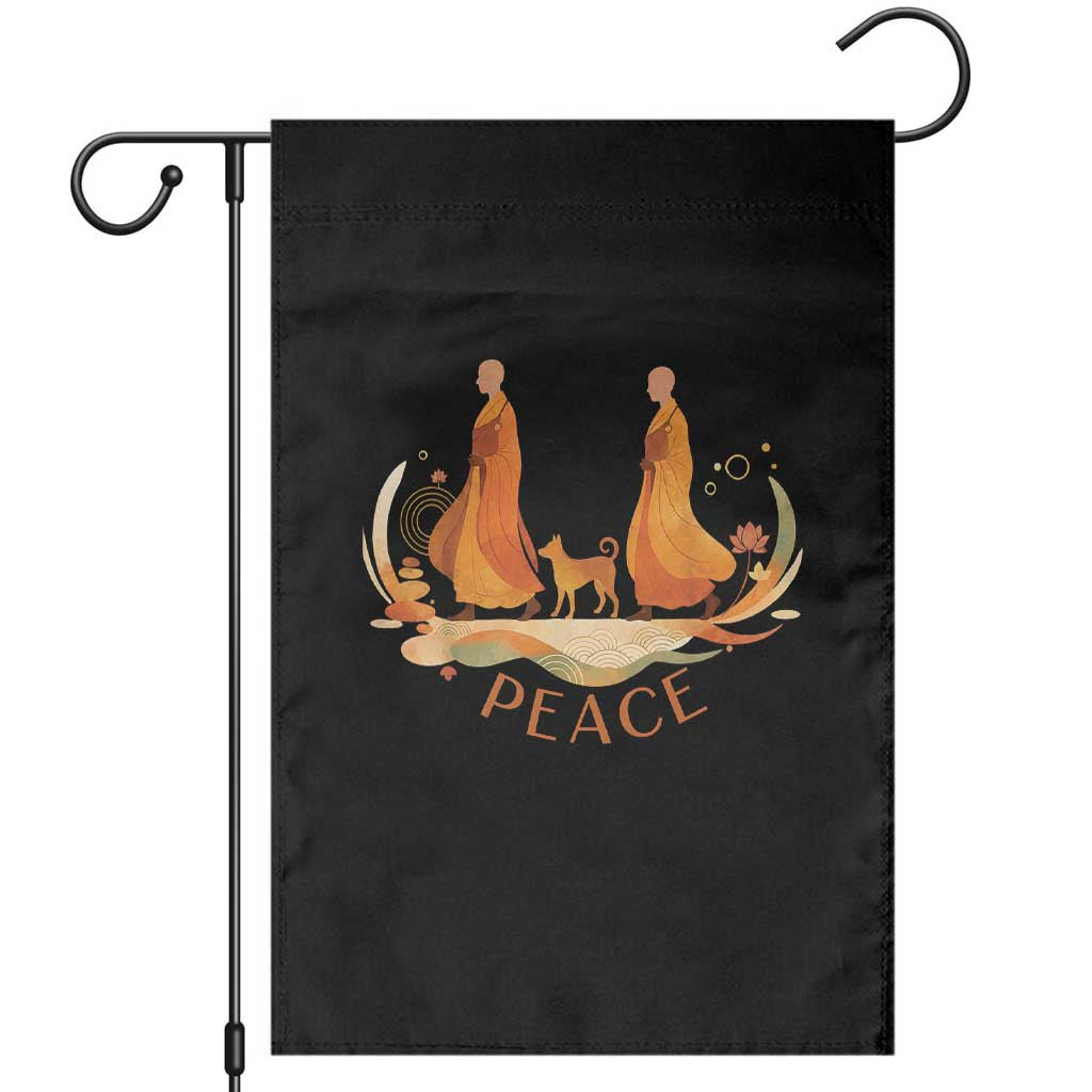 Peaceful Monks Walk with Aloka the Dog Garden Flag Zen Art Buddhism Harmony - Wonder Print Shop