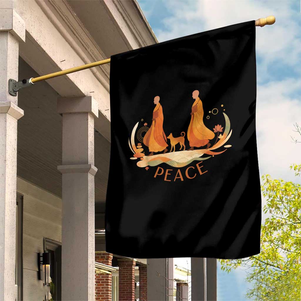 Peaceful Monks Walk with Aloka the Dog Garden Flag Zen Art Buddhism Harmony - Wonder Print Shop