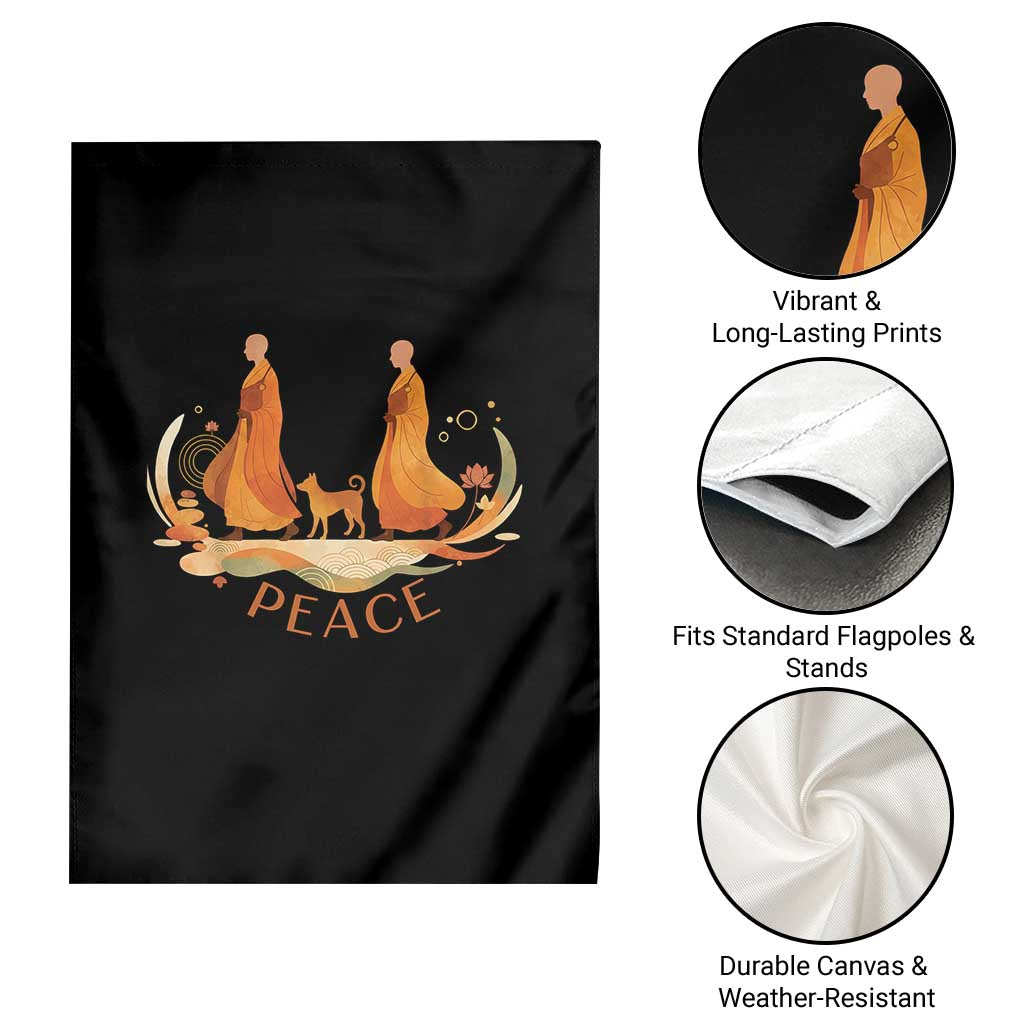 Peaceful Monks Walk with Aloka the Dog Garden Flag Zen Art Buddhism Harmony - Wonder Print Shop