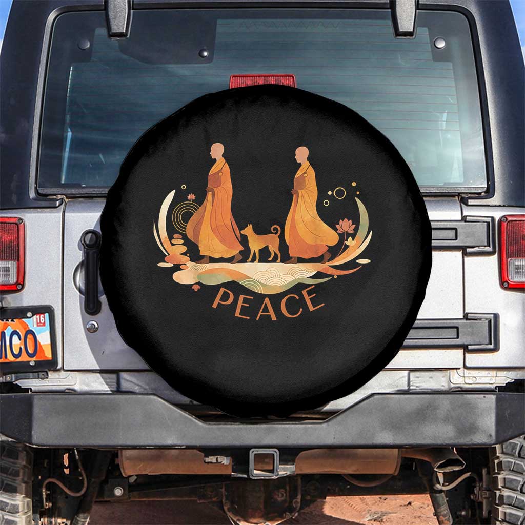 Peaceful Monks Walk with Aloka the Dog Spare Tire Cover Zen Art Buddhism Harmony - Wonder Print Shop