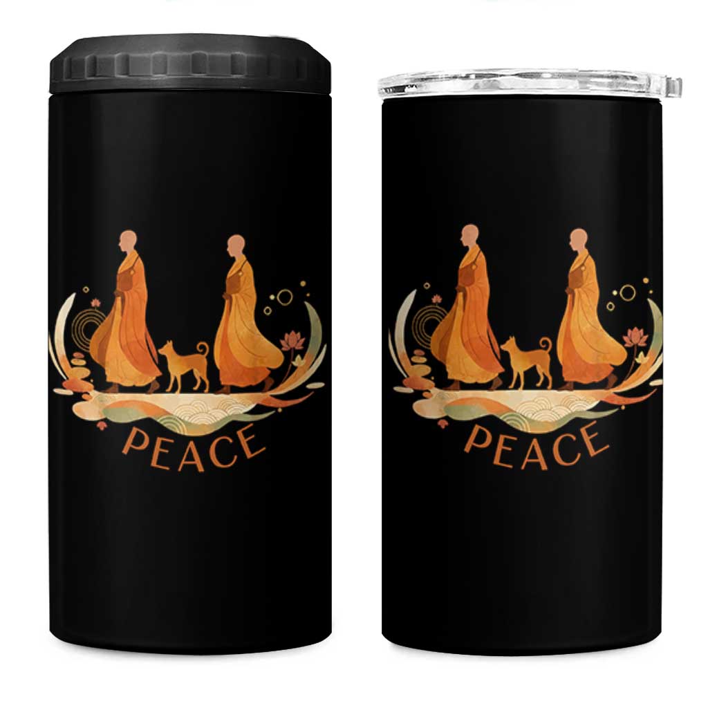 Peaceful Monks Walk with Aloka the Dog 4 in 1 Can Cooler Tumbler Zen Art Buddhism Harmony - Wonder Print Shop