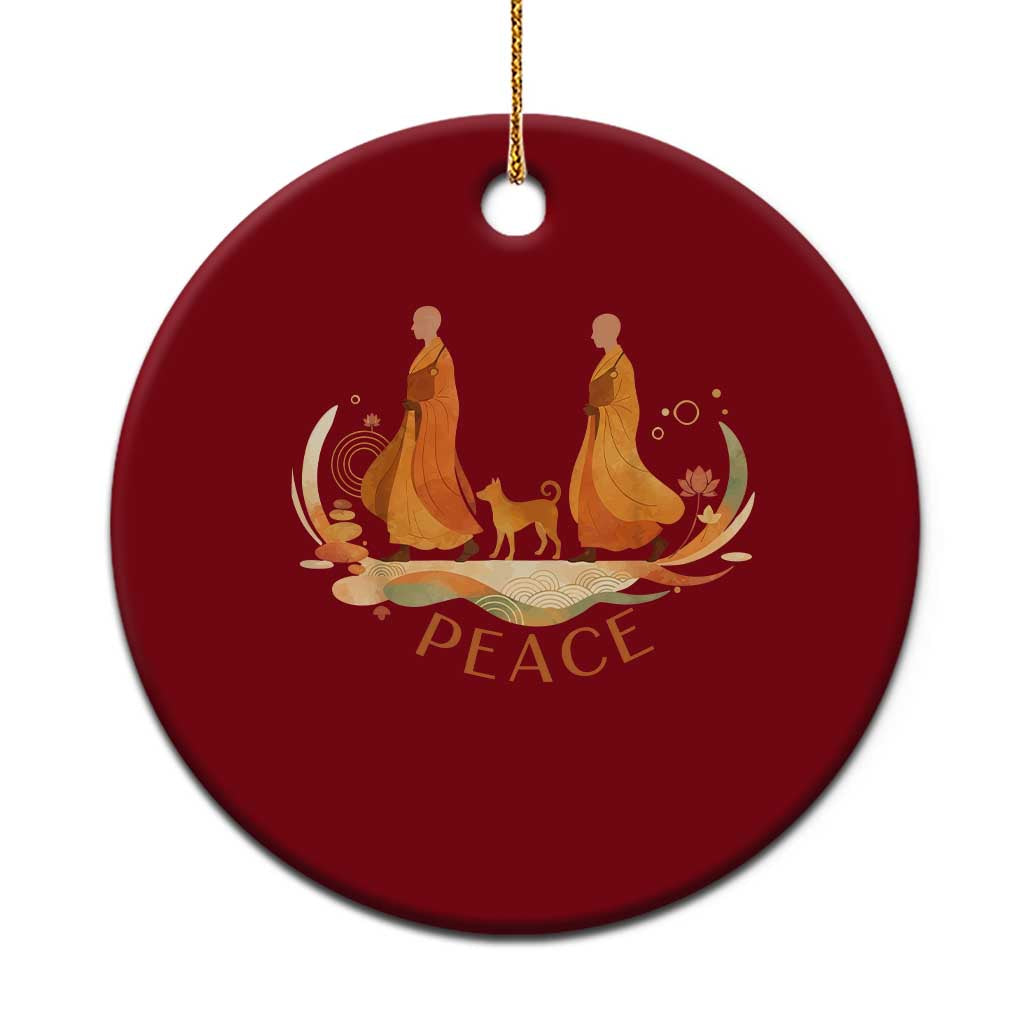 Peaceful Monks Walk with Aloka the Dog Ceramic Ornament Zen Art Buddhism Harmony - Wonder Print Shop