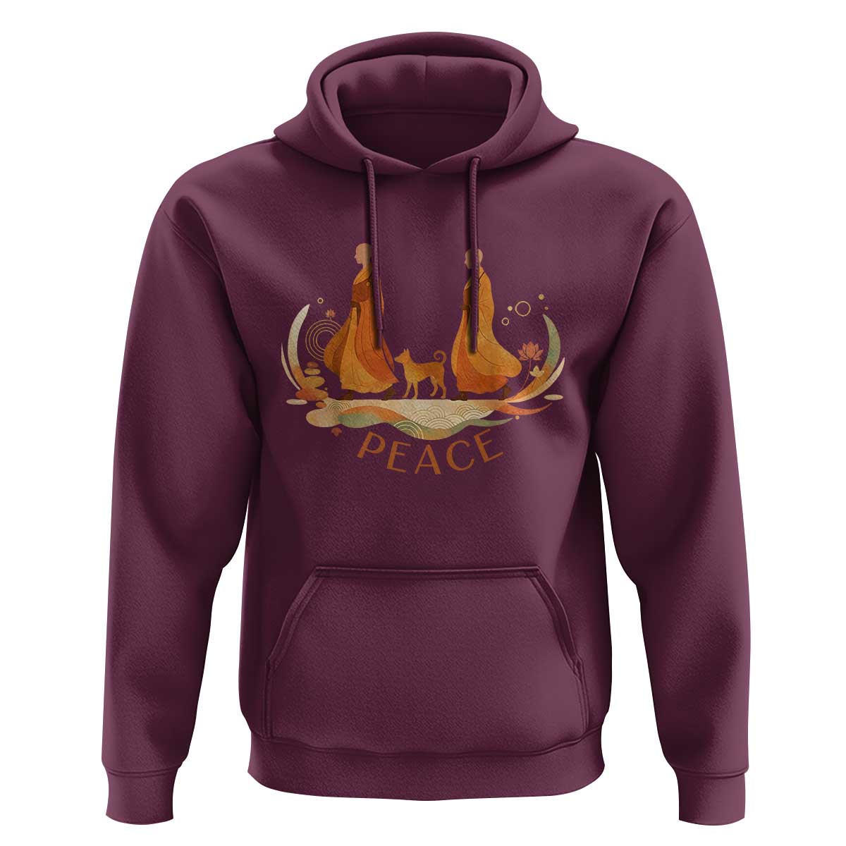 Peaceful Monks Walk with Aloka the Dog Hoodie Zen Art Buddhism Harmony - Wonder Print Shop