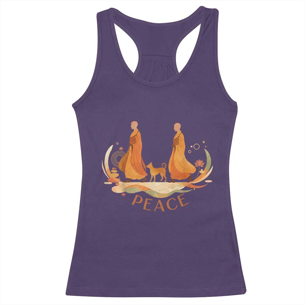 Peaceful Monks Walk with Aloka the Dog Racerback Tank Top Zen Art Buddhism Harmony - Wonder Print Shop