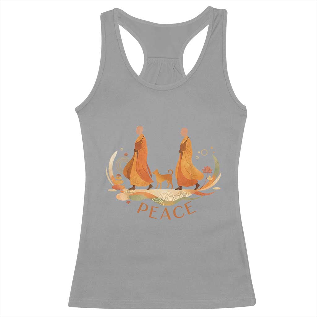 Peaceful Monks Walk with Aloka the Dog Racerback Tank Top Zen Art Buddhism Harmony - Wonder Print Shop