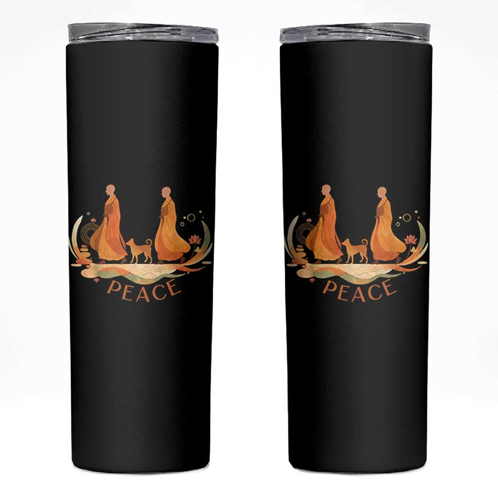 Peaceful Monks Walk with Aloka the Dog Skinny Tumbler Zen Art Buddhism Harmony - Wonder Print Shop