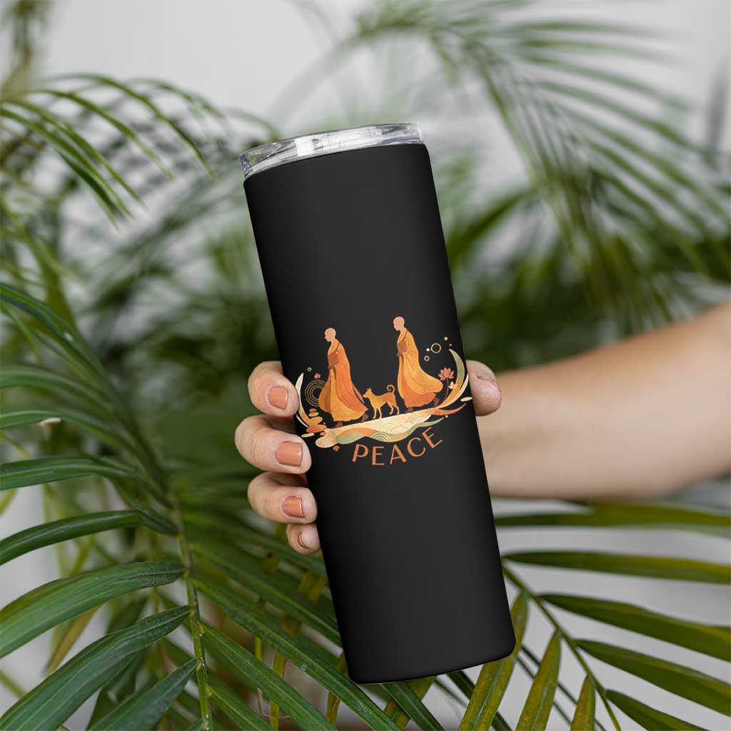 Peaceful Monks Walk with Aloka the Dog Skinny Tumbler Zen Art Buddhism Harmony - Wonder Print Shop