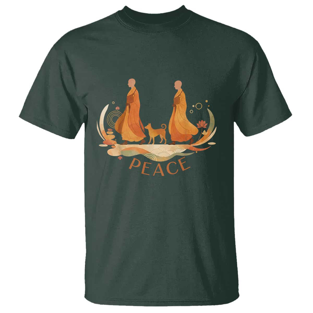Peaceful Monks Walk with Aloka the Dog T Shirt Zen Art Buddhism Harmony - Wonder Print Shop