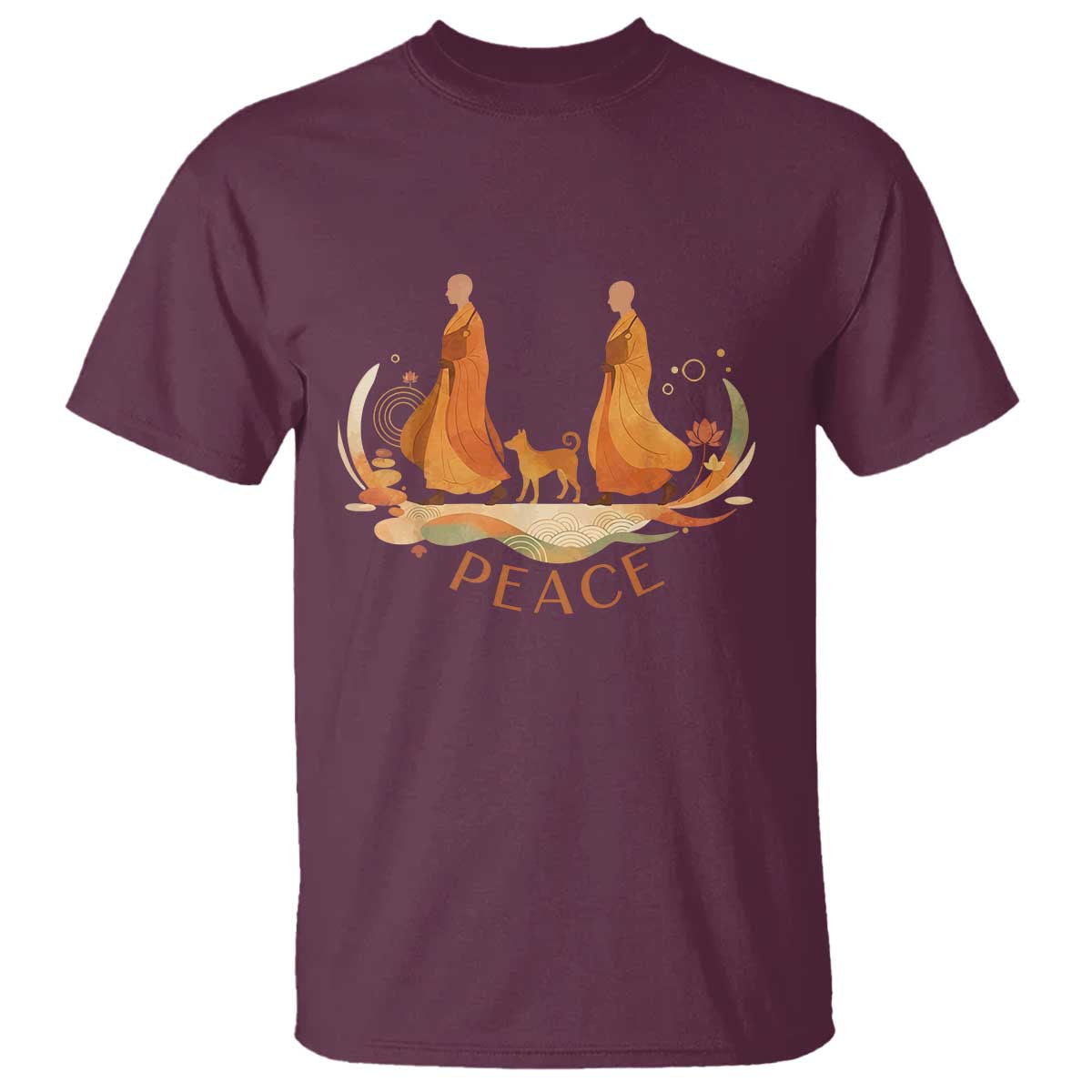 Peaceful Monks Walk with Aloka the Dog T Shirt Zen Art Buddhism Harmony - Wonder Print Shop