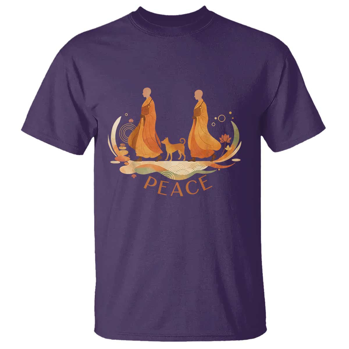 Peaceful Monks Walk with Aloka the Dog T Shirt Zen Art Buddhism Harmony - Wonder Print Shop