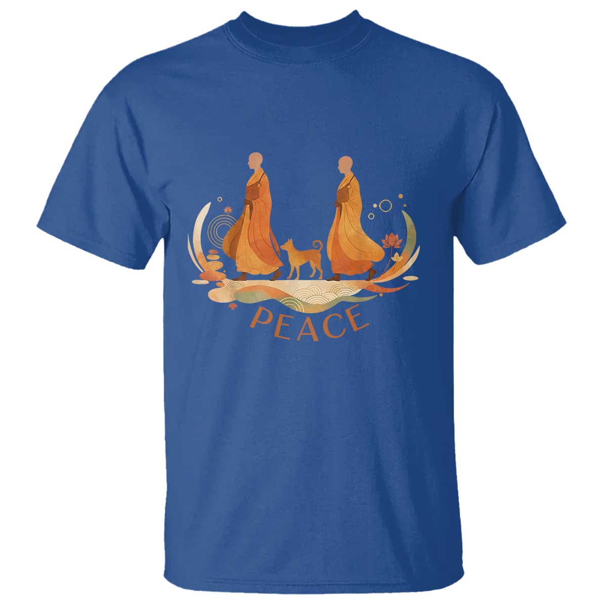 Peaceful Monks Walk with Aloka the Dog T Shirt Zen Art Buddhism Harmony - Wonder Print Shop