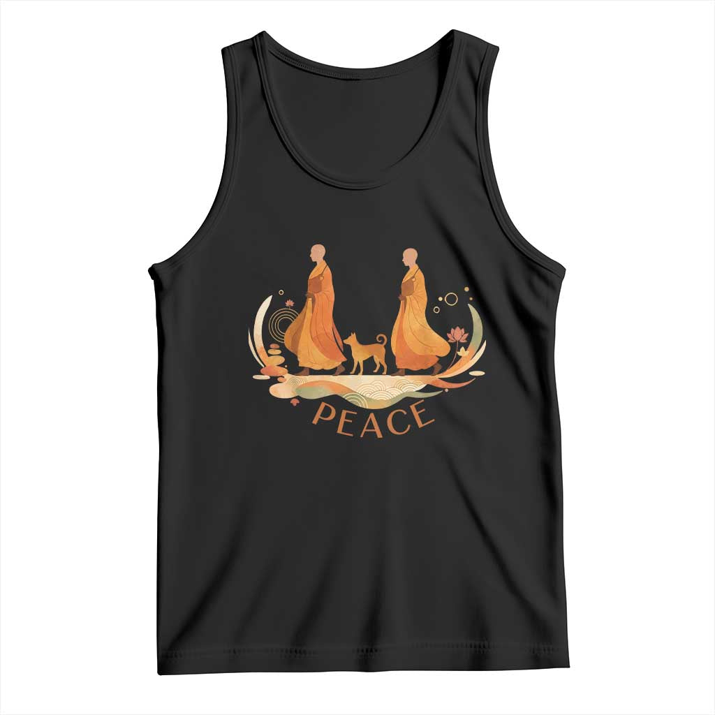 Peaceful Monks Walk with Aloka the Dog Tank Top Zen Art Buddhism Harmony - undefined