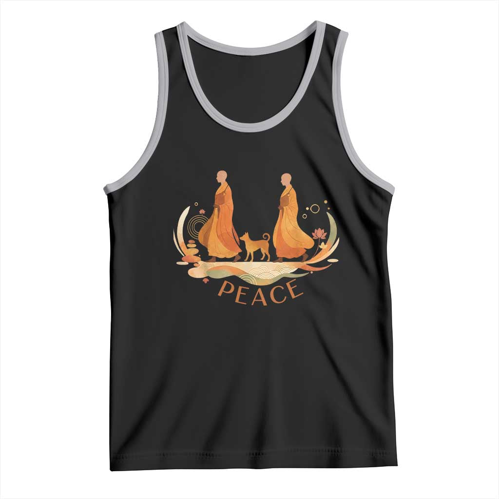 Peaceful Monks Walk with Aloka the Dog Tank Top Zen Art Buddhism Harmony - undefined
