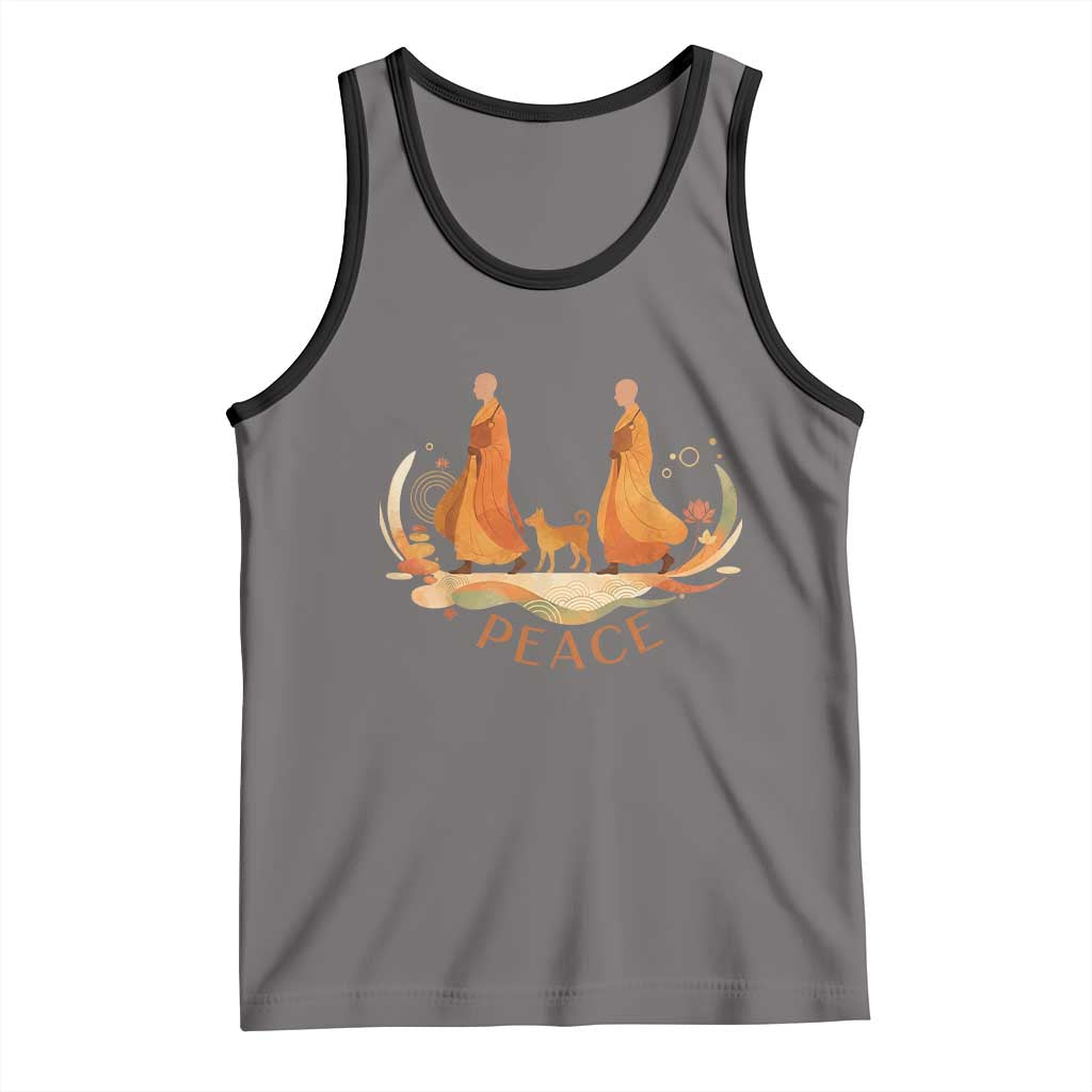 Peaceful Monks Walk with Aloka the Dog Tank Top Zen Art Buddhism Harmony - undefined