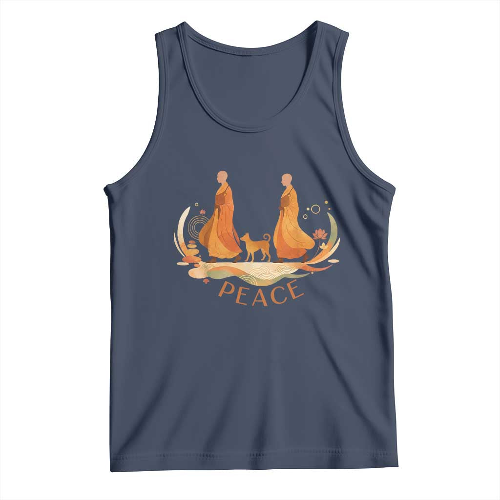 Peaceful Monks Walk with Aloka the Dog Tank Top Zen Art Buddhism Harmony - undefined