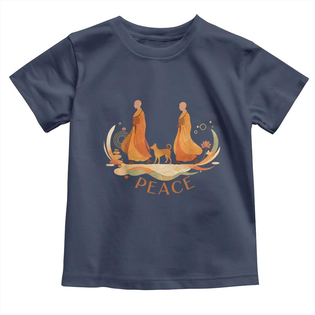 Peaceful Monks Walk with Aloka the Dog Toddler T Shirt Zen Art Buddhism Harmony - Wonder Print Shop