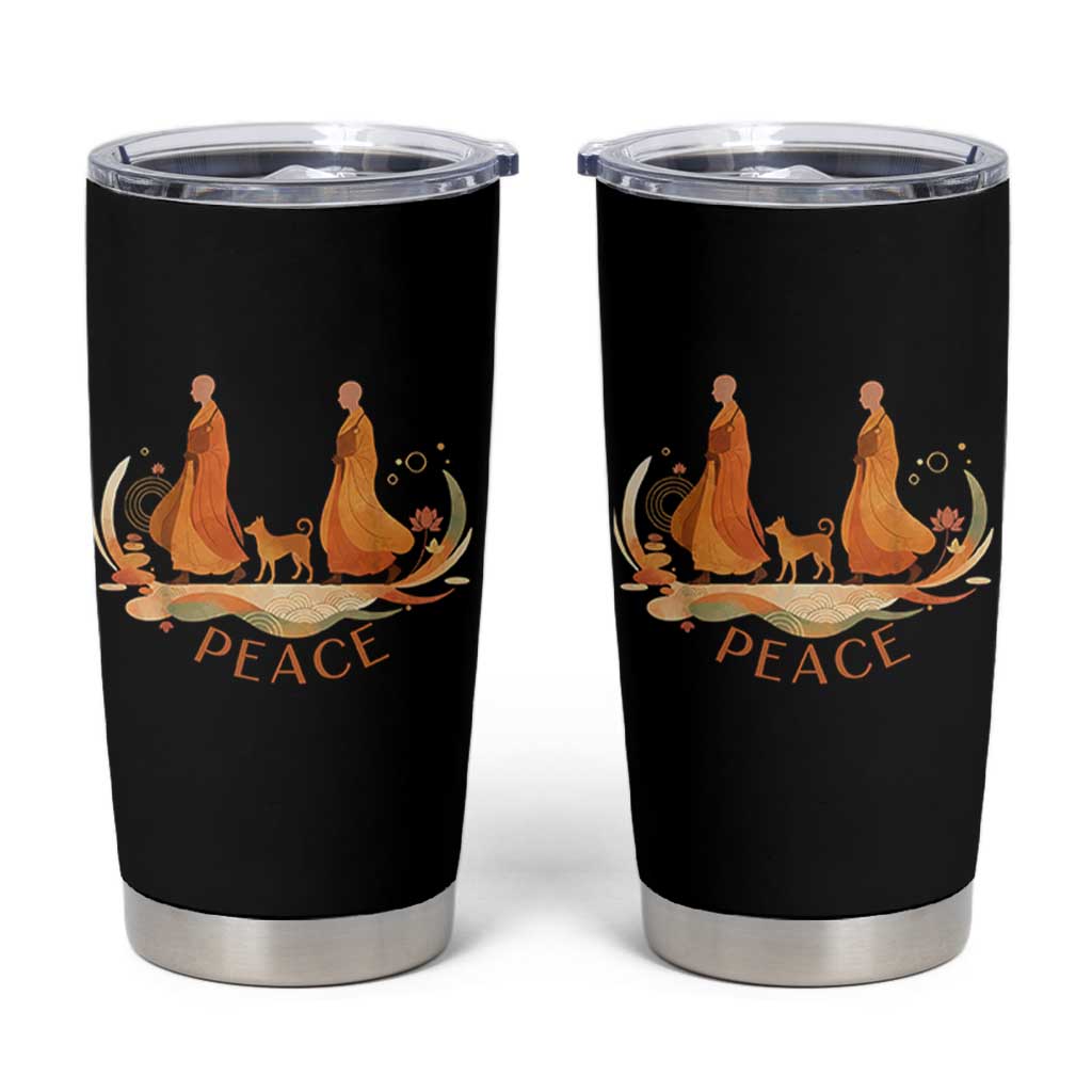 Peaceful Monks Walk with Aloka the Dog Tumbler Cup Zen Art Buddhism Harmony - Wonder Print Shop