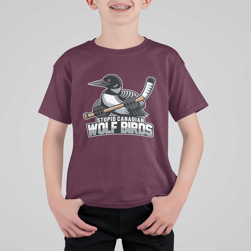 Stupid Canadian Wolf Birds T Shirt For Kid Funny Common Loon Viral Hockey Romance - Wonder Print Shop