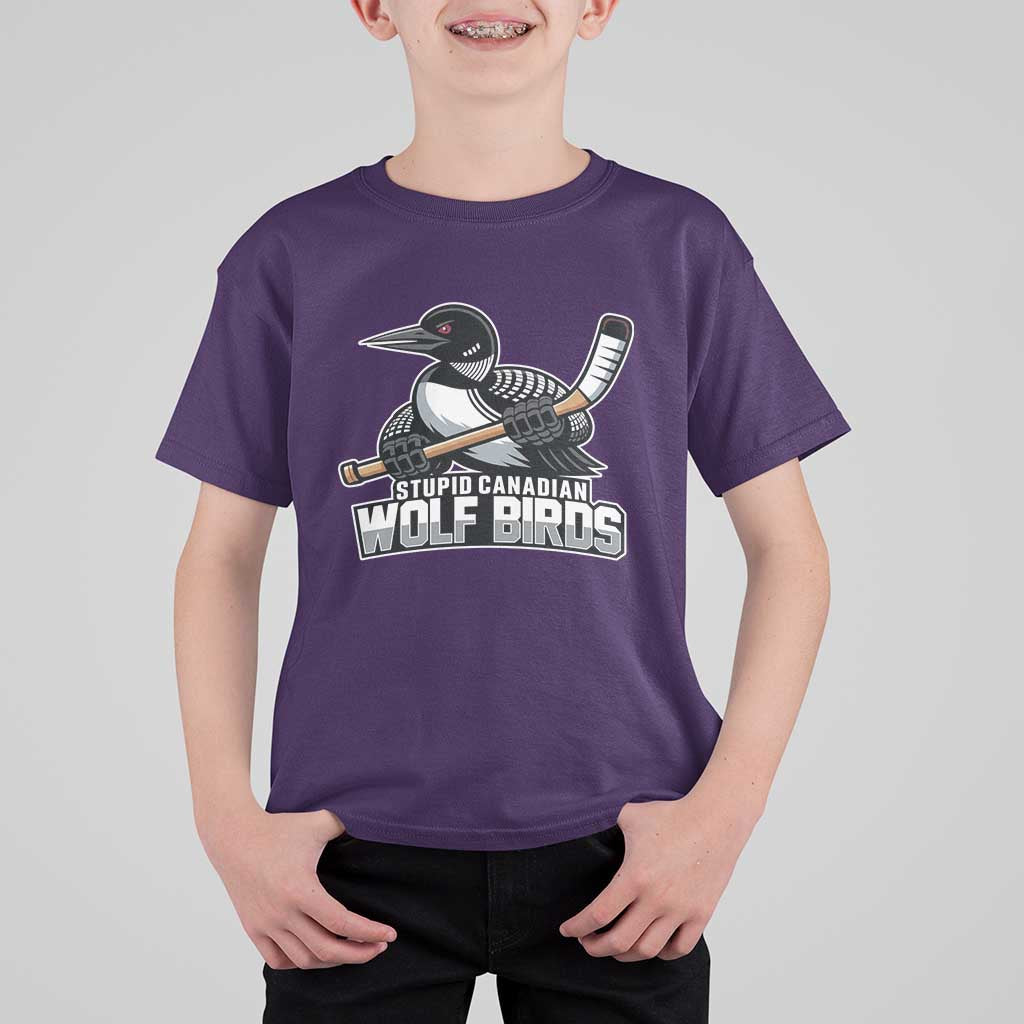 Stupid Canadian Wolf Birds T Shirt For Kid Funny Common Loon Viral Hockey Romance - Wonder Print Shop