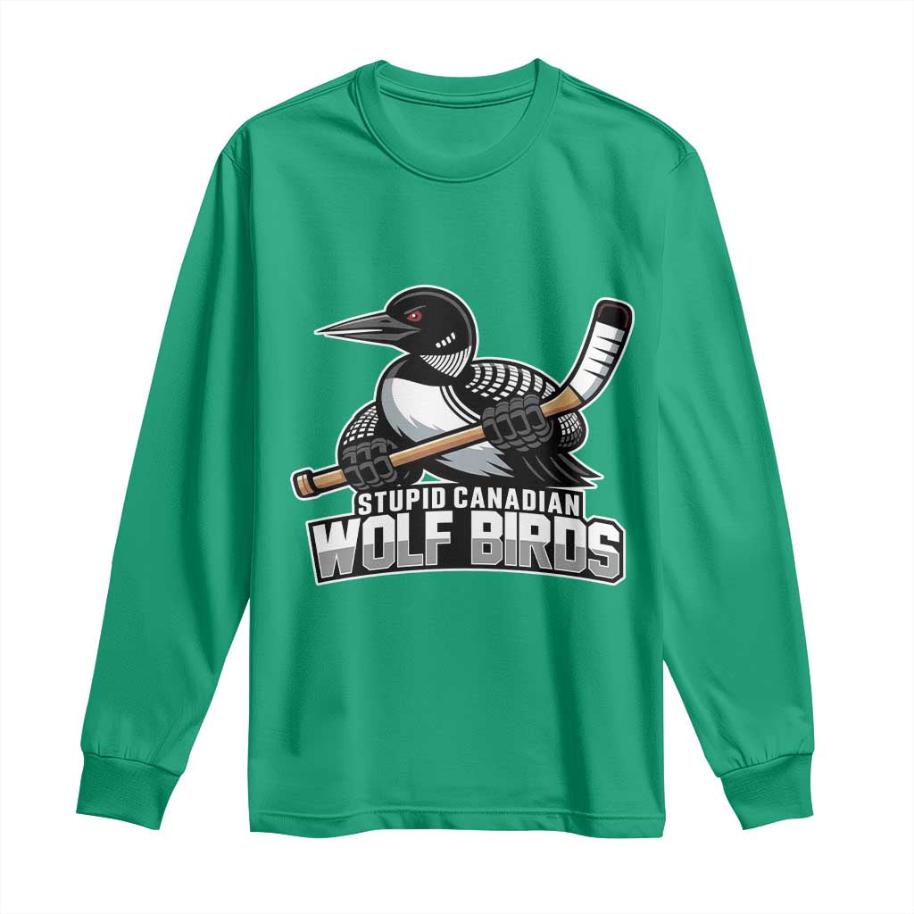 Stupid Canadian Wolf Birds Long Sleeve Shirt Funny Common Loon Viral Hockey Romance - Wonder Print Shop