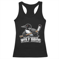 Stupid Canadian Wolf Birds Racerback Tank Top Funny Common Loon Viral Hockey Romance - Wonder Print Shop