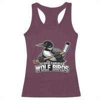 Stupid Canadian Wolf Birds Racerback Tank Top Funny Common Loon Viral Hockey Romance - Wonder Print Shop