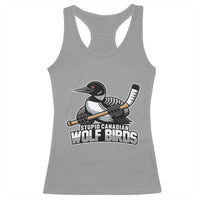 Stupid Canadian Wolf Birds Racerback Tank Top Funny Common Loon Viral Hockey Romance - Wonder Print Shop