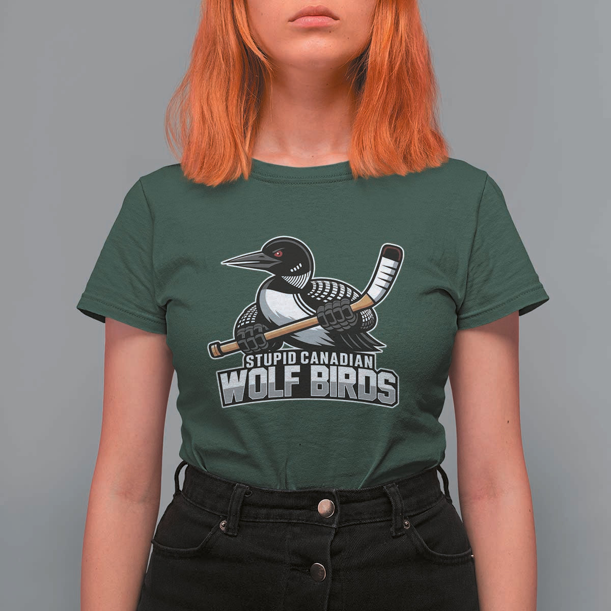 Stupid Canadian Wolf Birds T Shirt For Women Funny Common Loon Viral Hockey Romance - Wonder Print Shop