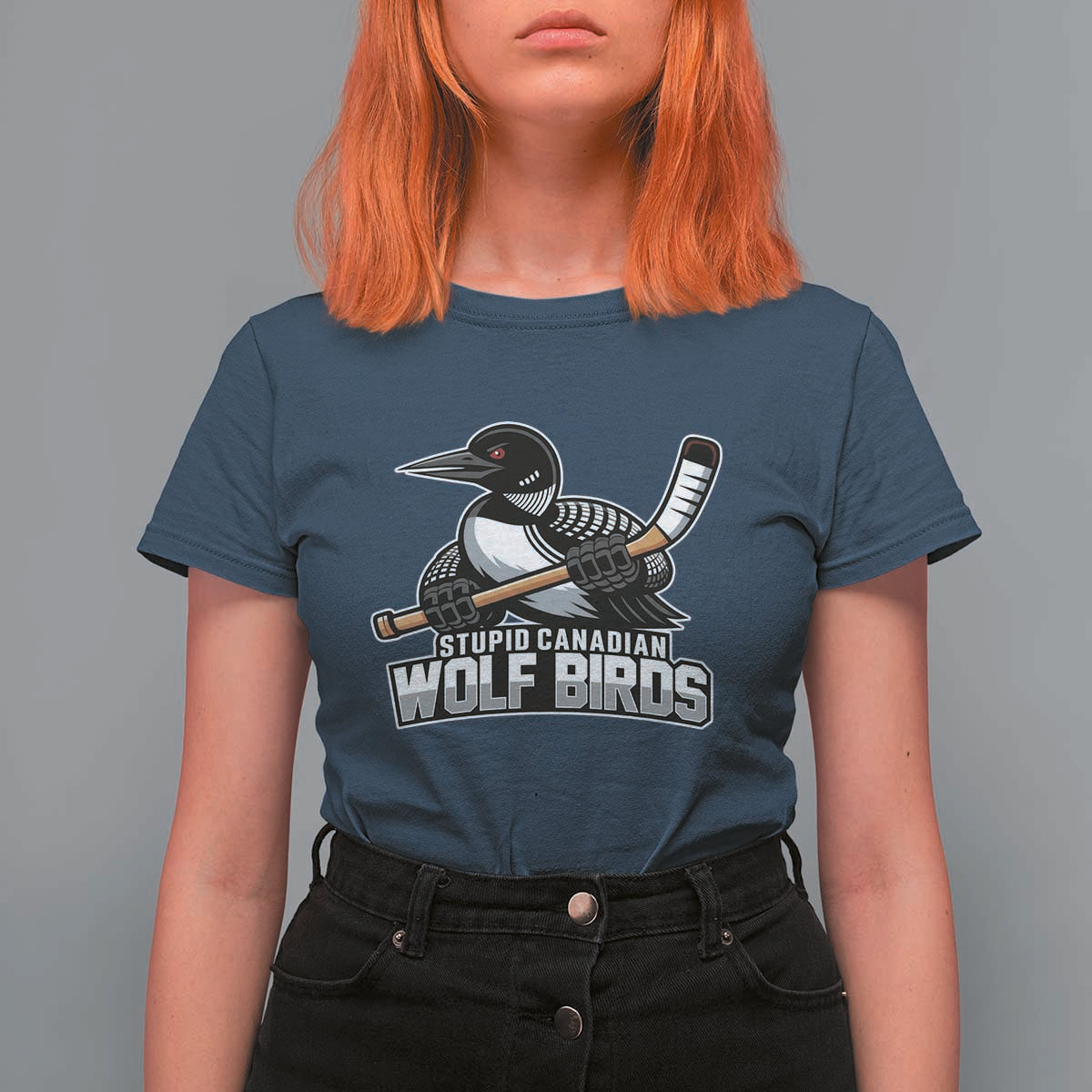 Stupid Canadian Wolf Birds T Shirt For Women Funny Common Loon Viral Hockey Romance - Wonder Print Shop