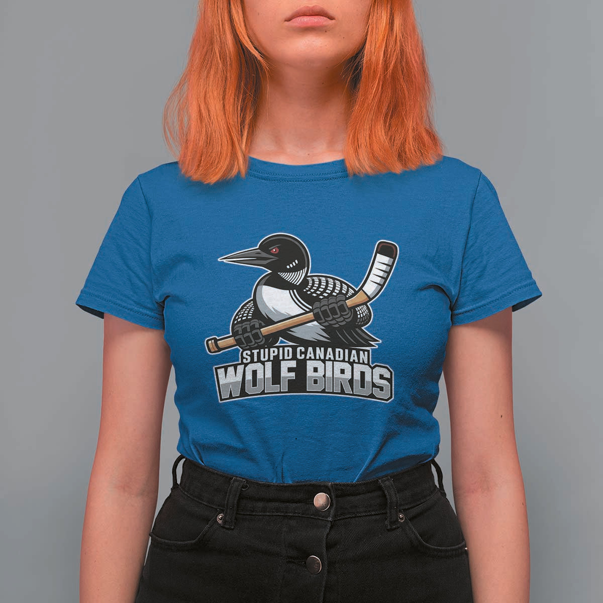 Stupid Canadian Wolf Birds T Shirt For Women Funny Common Loon Viral Hockey Romance - Wonder Print Shop