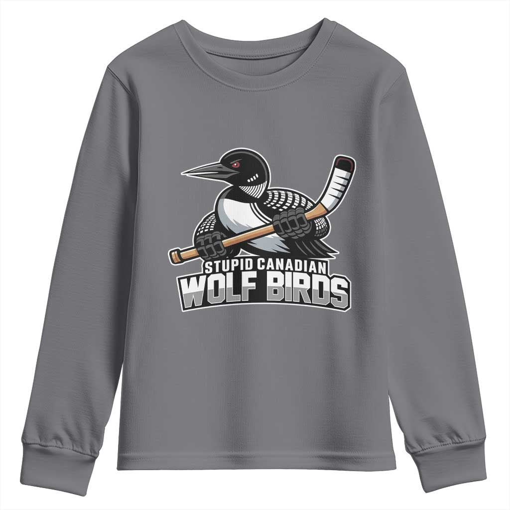 Stupid Canadian Wolf Birds Youth Sweatshirt Funny Common Loon Viral Hockey Romance - Wonder Print Shop