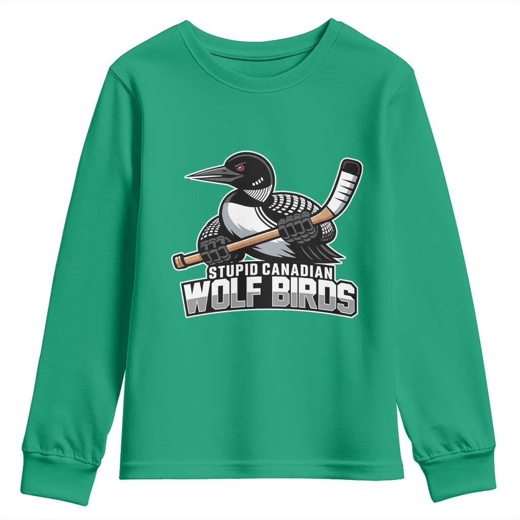 Stupid Canadian Wolf Birds Youth Sweatshirt Funny Common Loon Viral Hockey Romance - Wonder Print Shop