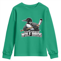 Stupid Canadian Wolf Birds Youth Sweatshirt Funny Common Loon Viral Hockey Romance - Wonder Print Shop